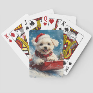 Malteserhund im Schlitten Lass es schneien Weihnac Spielkarten