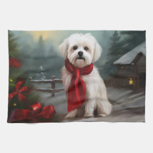 Malteserhund im Schnee Weihnachten  Geschirrtuch