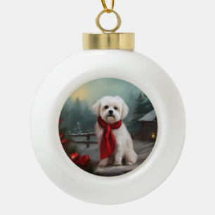 Malteserhund im Schnee Weihnachten Keramik Kugel-Ornament