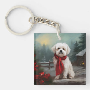Malteserhund im Schnee Weihnachten  Schlüsselanhänger