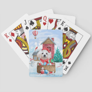 Malteserhund im Schnee Weihnachtshundehaus Spielkarten