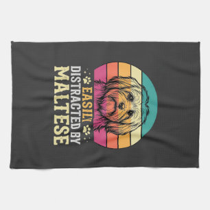 Malteserhund Retro-Sonnenuntergang abgelenkt Geschirrtuch