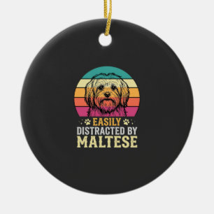 Malteserhund Retro-Sonnenuntergang abgelenkt Keramik Ornament