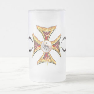 Malteserkreuz auf Feuer Mattglas Bierglas