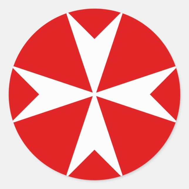 Malteserkreuz v2 (weiß auf rot) runder aufkleber (Vorderseite)