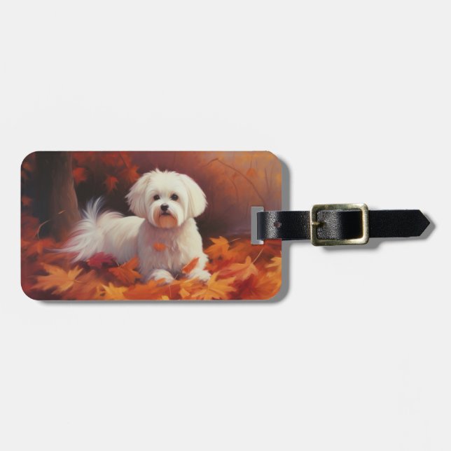 Maltesisch im Herbst Leaves Fall Inspiriert Gepäckanhänger (Vorderseite horizontal)
