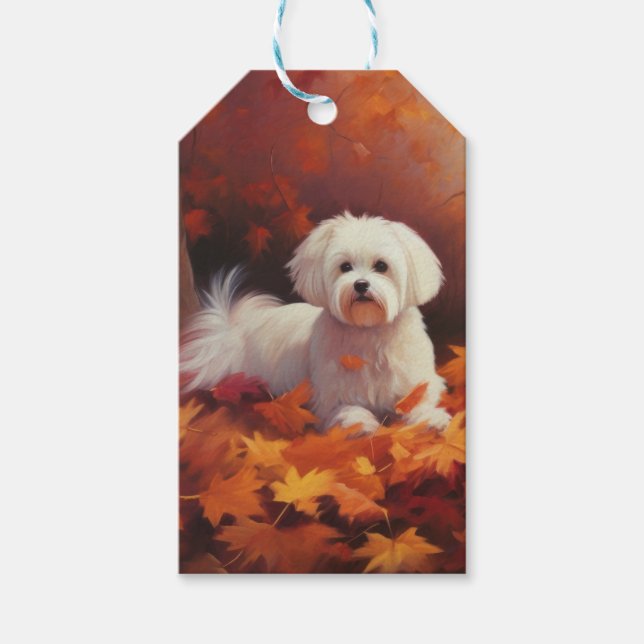 Maltesisch im Herbst Leaves Fall Inspiriert Geschenkanhänger (Vorderseite)