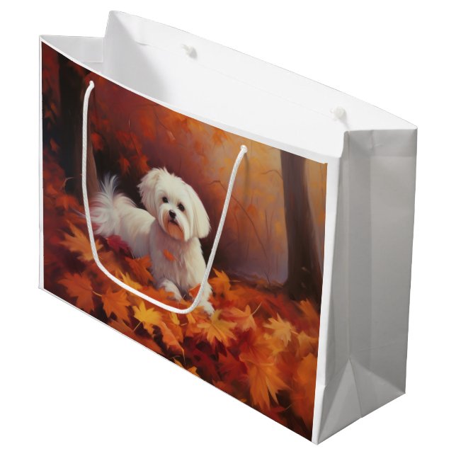 Maltesisch im Herbst Leaves Fall Inspiriert Große Geschenktüte (Vorderseite Schrägansicht)