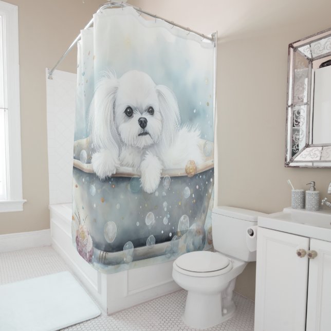 Maltesisch in Bathtub Wasserfarbe Hunde Kunst Duschvorhang (Beispiel)
