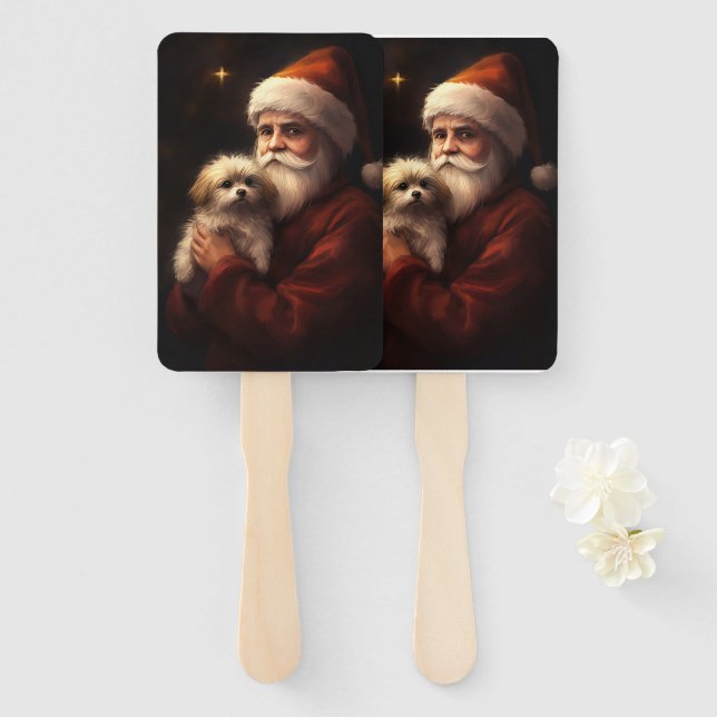 Maltesisch mit Weihnachtsmann Weihnachten Fächer (Vorne und Hinten)
