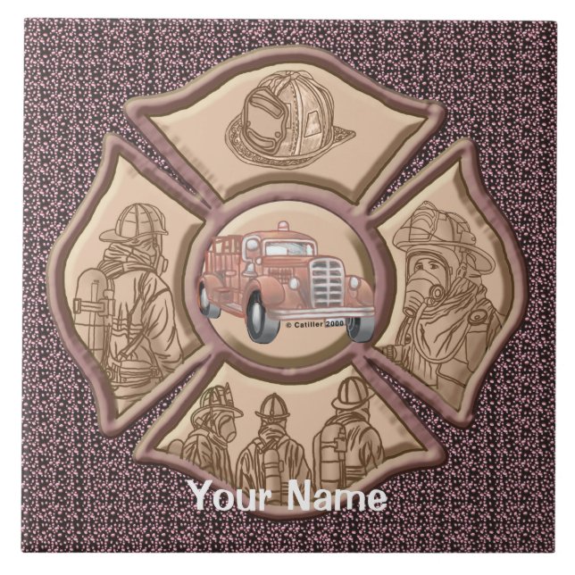 Maltesische Cross-Rev Feuerwehr-Keramik Tile Fliese (Vorderseite)