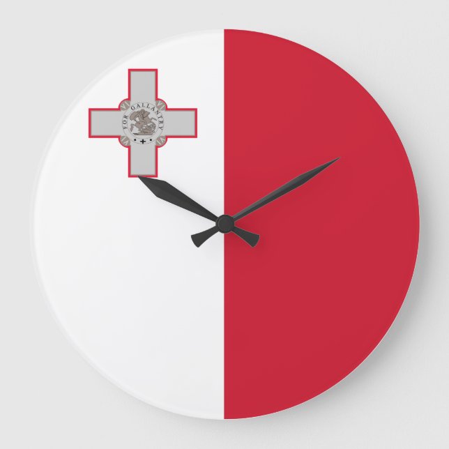 maltesische Flagge Große Wanduhr (Vorderseite)