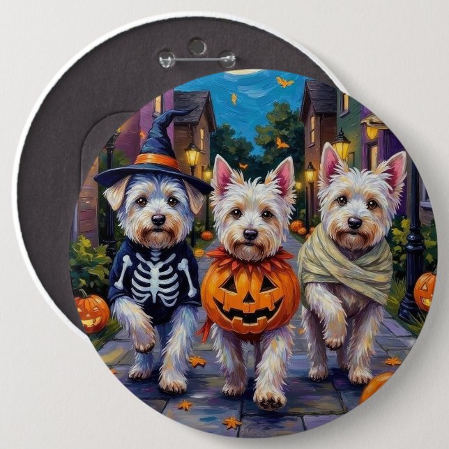 Maltesische Hunde Trick-or-Treating Halloween-Kost Button (Vorne & Hinten)