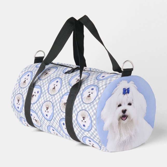 Maltesische Malerei Blue Bow Niedlich Original Hun Duffle Bag (Linke Seite)
