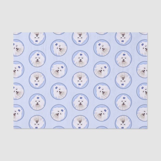 Maltesische Malerei Blue Bow Niedlich Original Hun Seidenpapier (Vorderseite)