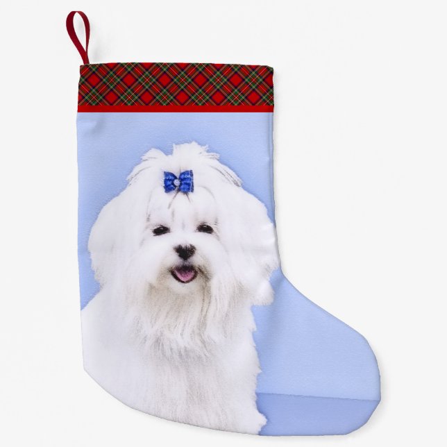 Maltesische Malerei - Niedliche Originalkunst des  Kleiner Weihnachtsstrumpf (Vorderseite)