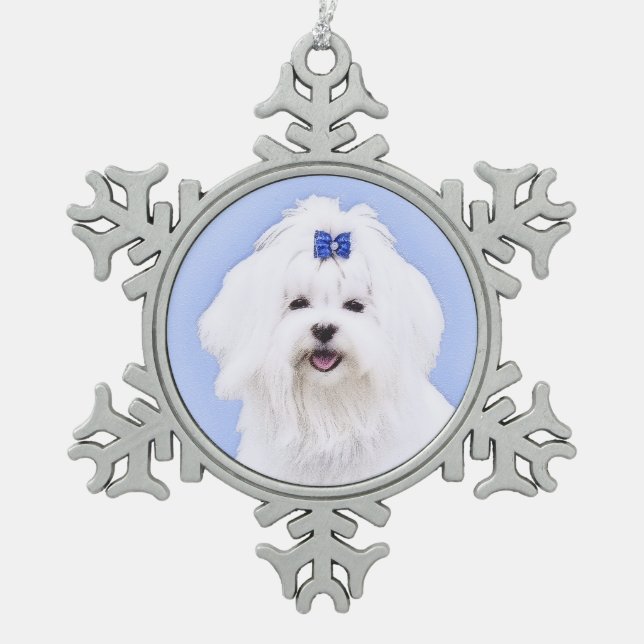 Maltesische Malerei - Niedliche Originalkunst des  Schneeflocken Zinn-Ornament (Vorderseite)