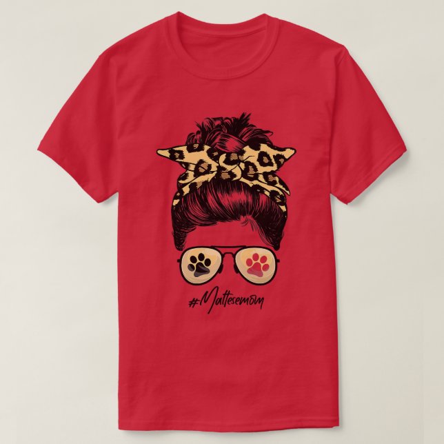 Maltesische Mama Hund Mama Messing Haar Bun Leopar T-Shirt (Design vorne)