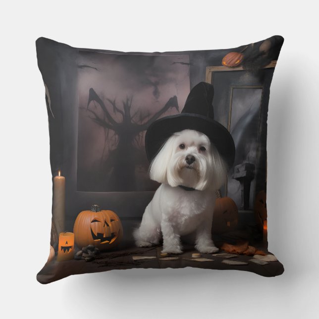 Maltesische Pumpkins Halloween Beängstigend Kissen (Rückseite)