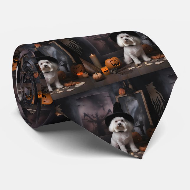 Maltesische Pumpkins Halloween Beängstigend Krawatte (Gerollt)