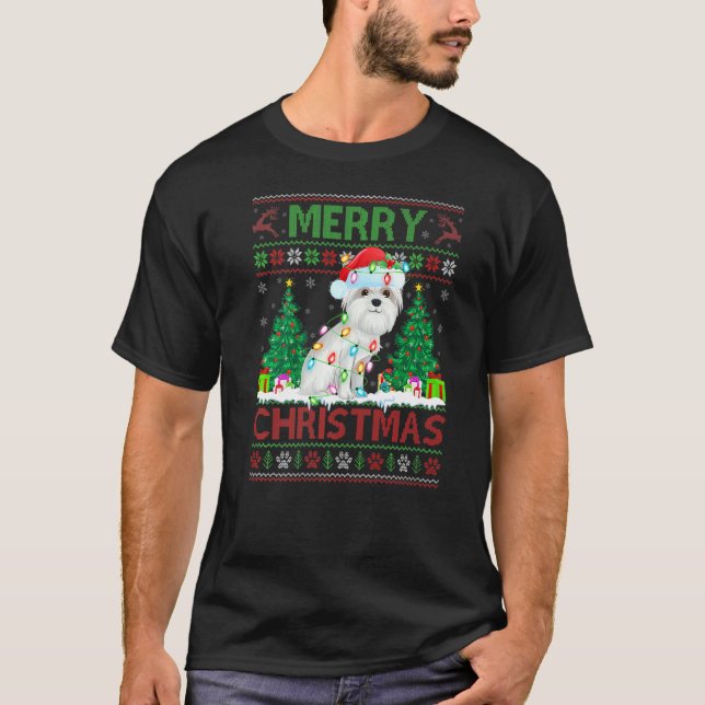 Maltesische Ugi Weihnachtscreater Rentier Lights f T-Shirt (Vorderseite)