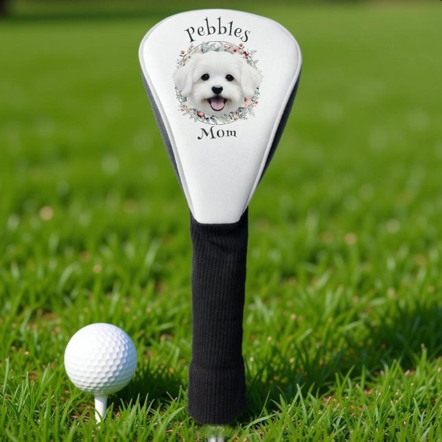 Maltesische Wasserfarbe und Blumenkranz Golf Headcover (Watercolor Maltese and Floral Wreath Golf Head Cover)