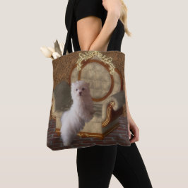 Maltesische Welpe auf Stuhl Hunde Kunst Tasche