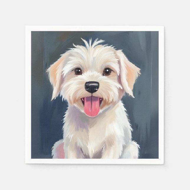 Maltesische Welpe White Dog Malerei Serviette (Vorderseite)