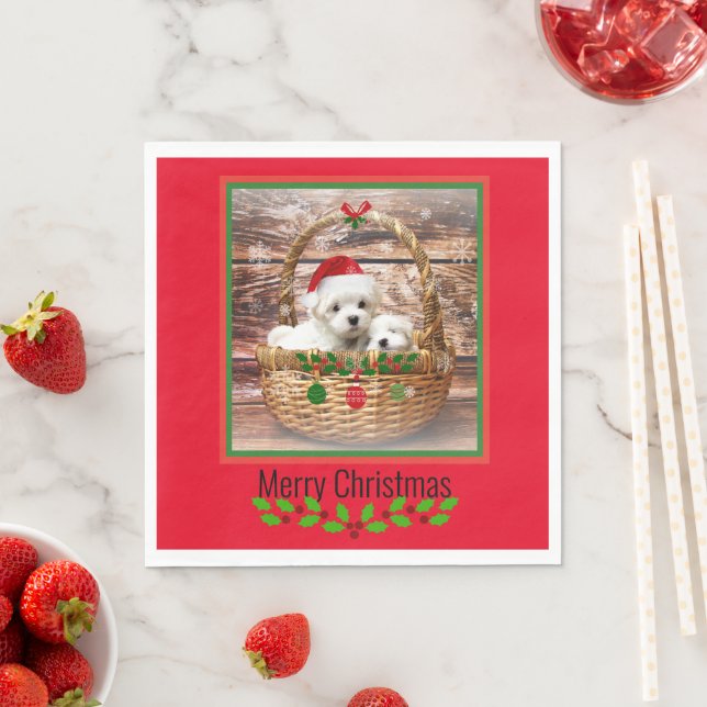 Maltesische Welpen Weihnachtsgestaltung Serviette (Beispiel)