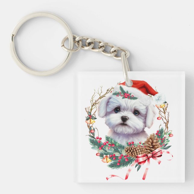 Maltesische Welpenweihe, maltesischer Hund Schlüsselanhänger (Vorderseite)
