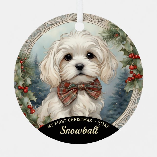 Maltesische Welpe's First Christmas Ornament (Vorderseite)
