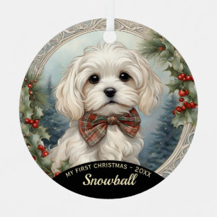 Maltesische Welpe's First Christmas Ornament Aus Metall
