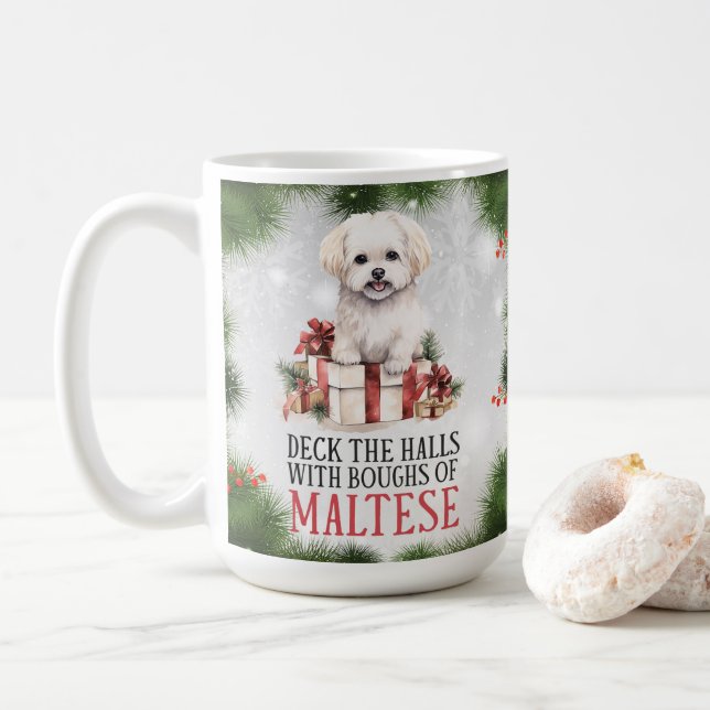Maltesischer Funny Dog Puff Weihnachtskaffee Tasse (Mit Donut)