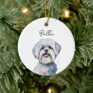 Maltesischer Hund Haustier Individuelle Name Weihn Keramik Ornament