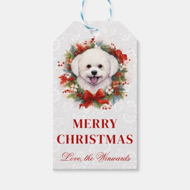 Maltesischer Hund mit Wasserfarbe und Weihnachten  Geschenkanhänger (Vorderseite)