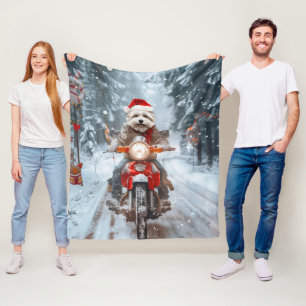Maltesischer Hund reitend Motorrad Weihnachten Fleecedecke