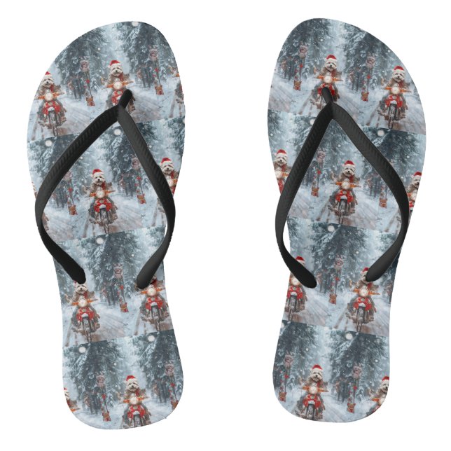 Maltesischer Hund reitend Motorrad Weihnachten Flip Flops (Fußbett)
