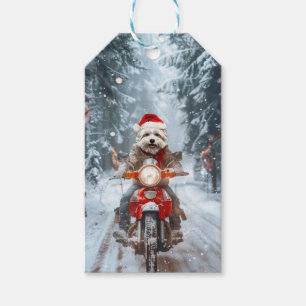 Maltesischer Hund reitend Motorrad Weihnachten Geschenkanhänger