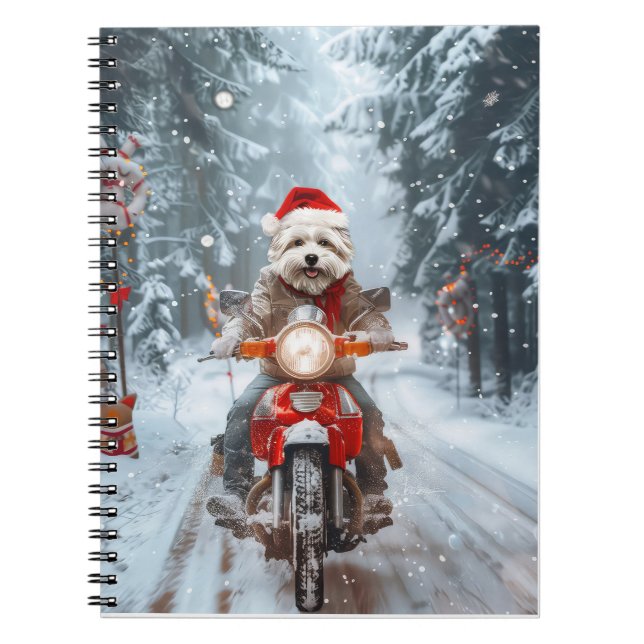 Maltesischer Hund reitend Motorrad Weihnachten Notizblock (Vorderseite)