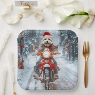 Maltesischer Hund reitend Motorrad Weihnachten Pappteller