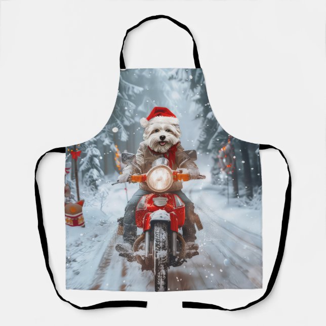 Maltesischer Hund reitend Motorrad Weihnachten Schürze (Vorderseite)