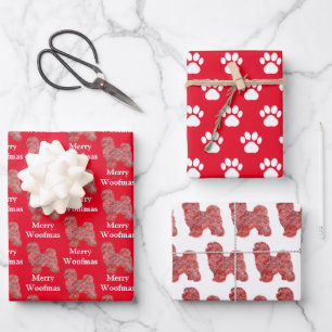 Maltesischer Hund Silhouette Red Merry Woofmas Geschenkpapier Set