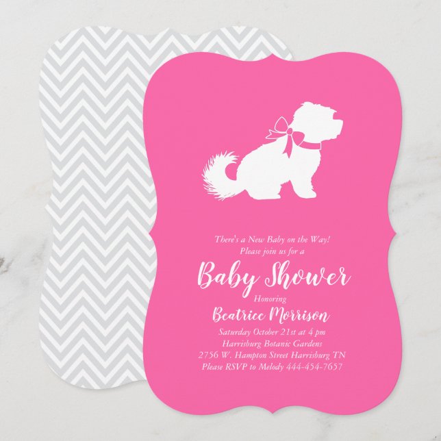Maltesischer Hunde Baby Dusche Pink Girl Einladung (Vorne/Hinten)