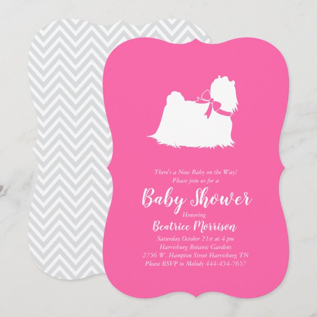 Maltesischer Hunde Baby Dusche Pink Girl Einladung (Vorne/Hinten)