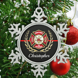 Maltesischer Personalisierter Feuerwehrmann Schneeflocken Zinn-Ornament