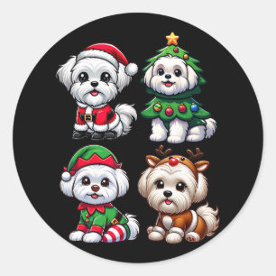 Maltesischer Weihnachtsbaum Santa Elf Kostüm Hund  Runder Aufkleber