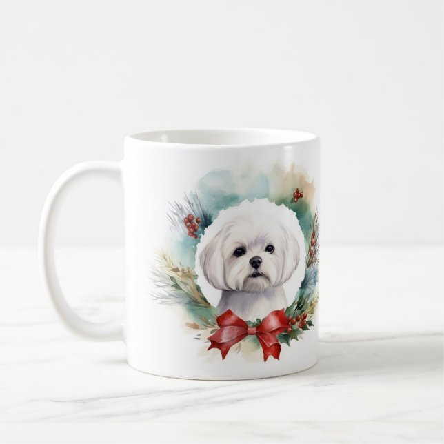 Maltesischer Weihnachtskranz Festiver Welpe Kaffeetasse (Links)