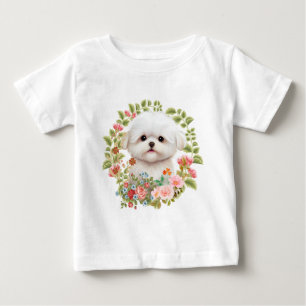 Maltesischer Welpe in Bloom, maltesischer Hundelie Baby T-shirt