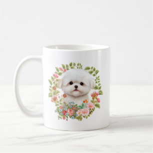 Maltesischer Welpe in Bloom, maltesischer Hundelie Kaffeetasse