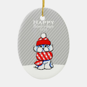 Maltesisches niedliches Hundeweihnachtsgraue Keramikornament